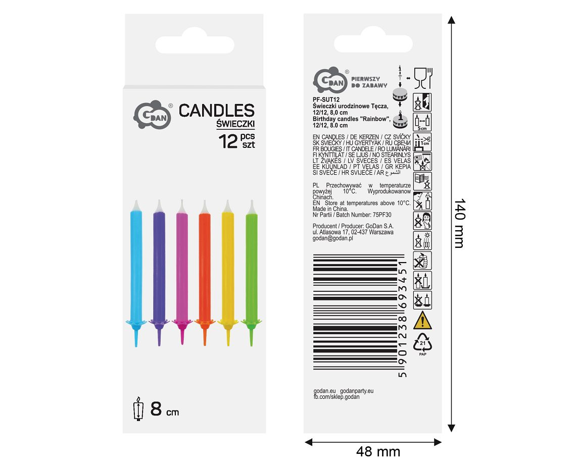 Birthday candles "Rainbow", 12/12, 8.0 cm